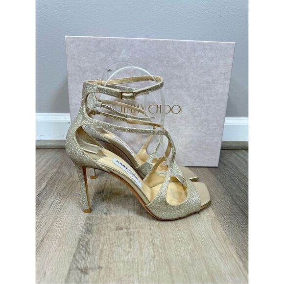 Jimmy Choo Azia 95 Platinum Ice Dusty Glitter Sandals Size 37(US7) $950 - Picture 10 of 15